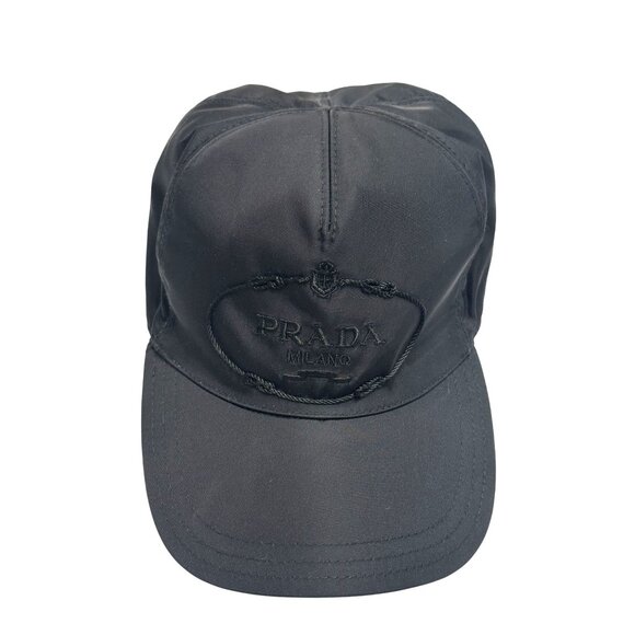 Prada Milano Embroidered Logo Hat in Black